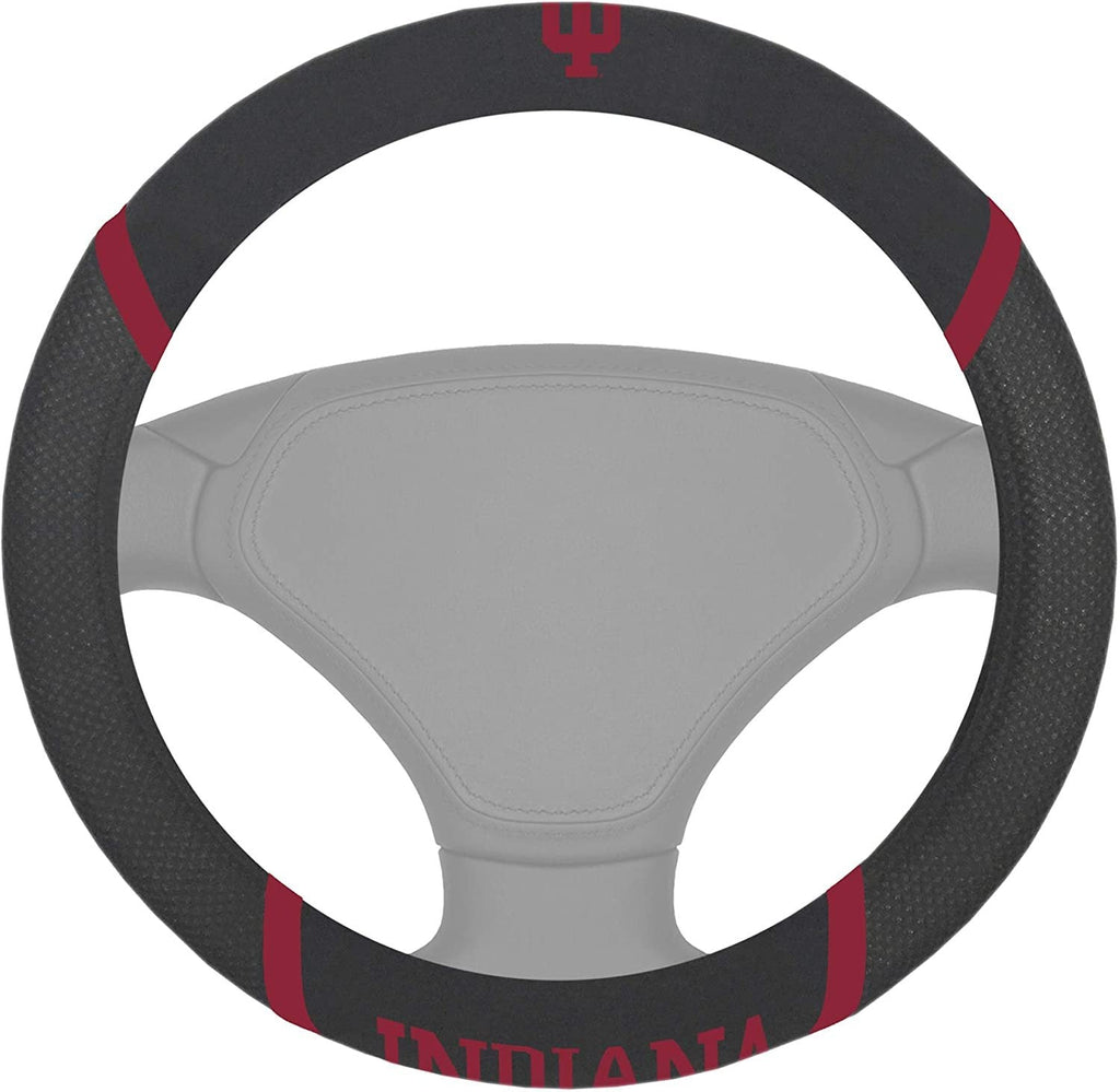Indiana Hoosiers Steering Wheel Cover Premium Embroidered Black 15 Inch University