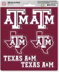 Texas A&M University Aggies 6-Piece Decal Sticker Set, 5x6 Inch Sheet, Gift for football fans for any hard surfaces around home, automotive, personal items