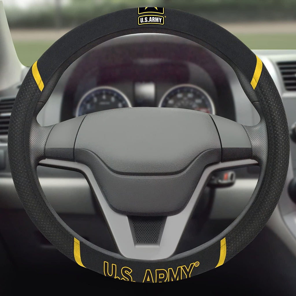 Army United States Military Steering Wheel Cover Premium Embroidered Black 15 Inch