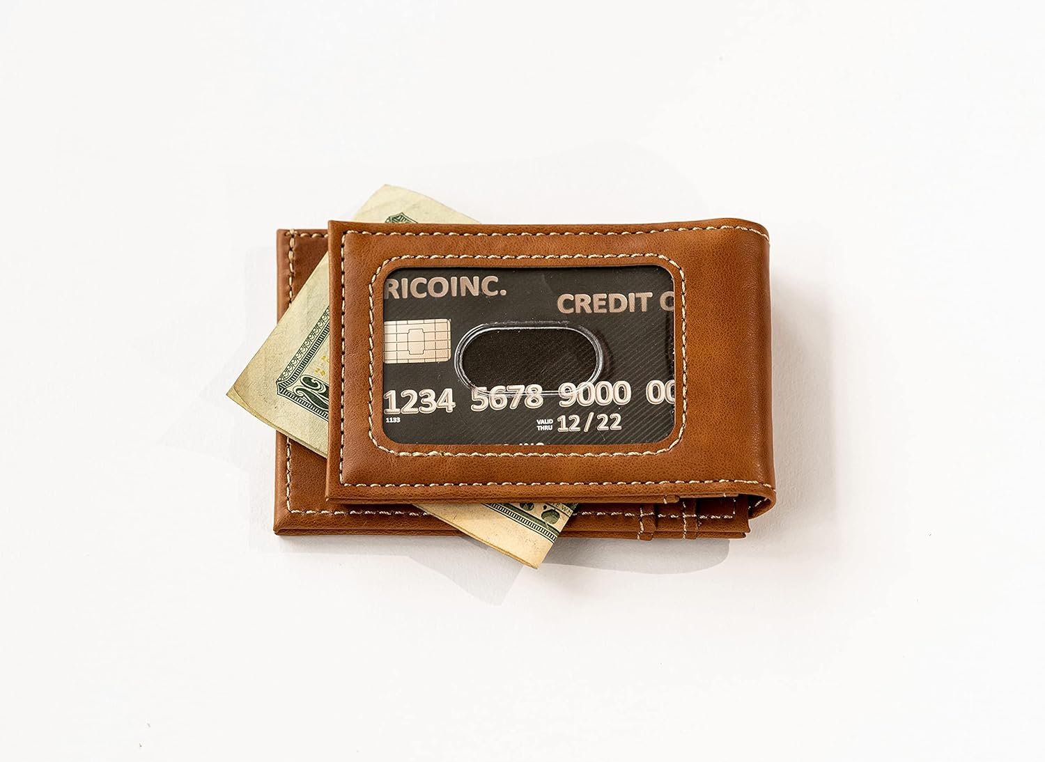 Rico Industries NFL Los Angeles Rams Premium Laser Engraved Vegan Brown Leather Front Pocket Wallet - Compact and Slim yet Sturdy Design - Perfect to Show Your Team Pride or Gift