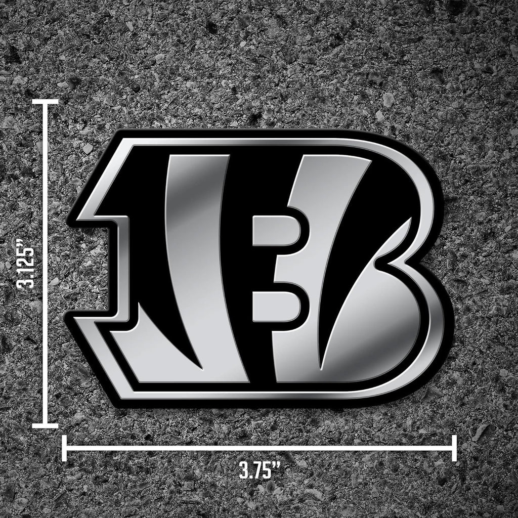 Cincinnati Bengals Auto Emblem, Silver Chrome Color, Raised Molded Plastic, 3.5 Inch, Adhesive Tape Backing