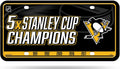 Pittsburgh Penguins Metal Auto Tag License Plate, 5-Time Stanley Cup Champions, 6x12 Inch