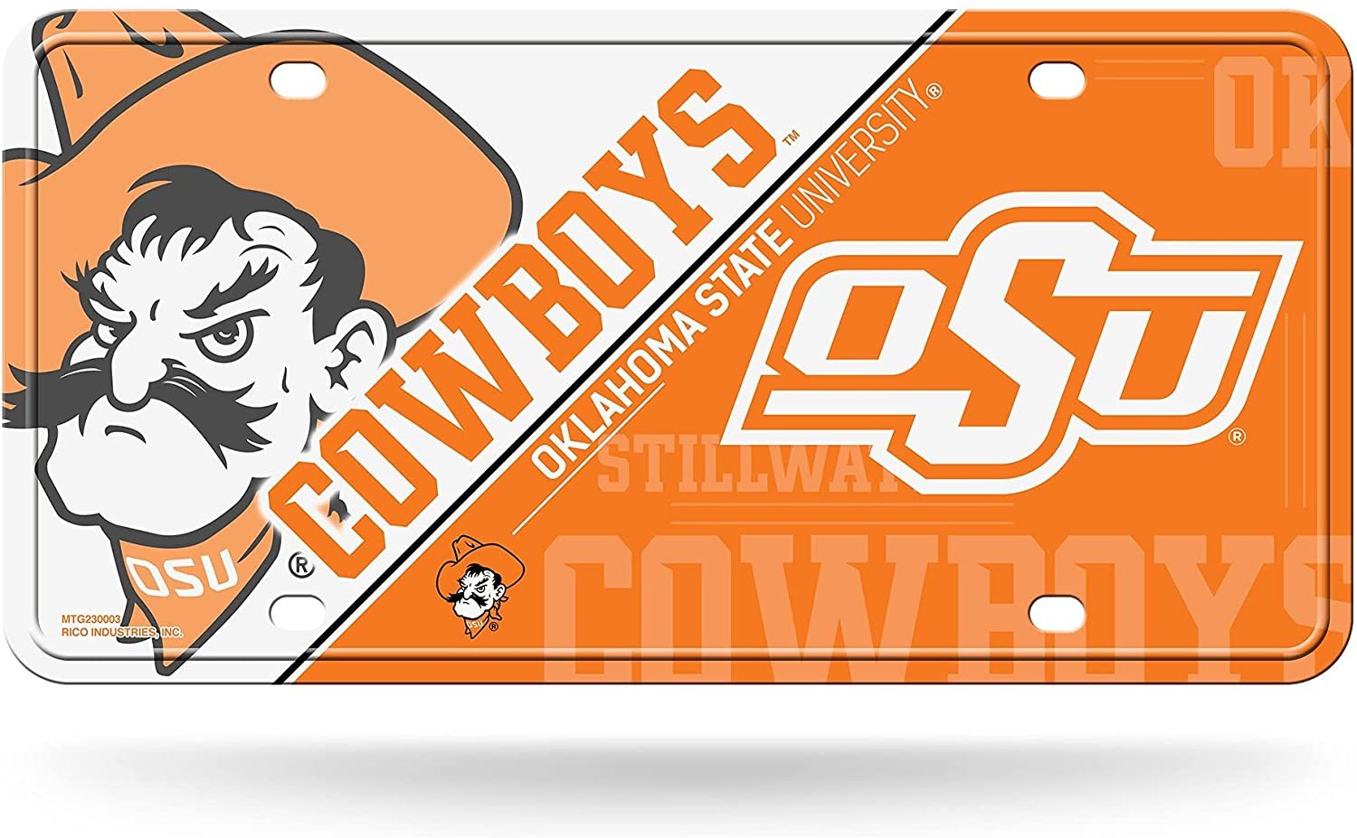 Oklahoma State University Cowboys Metal Auto Tag License Plate, Split Design, 6x12 Inch