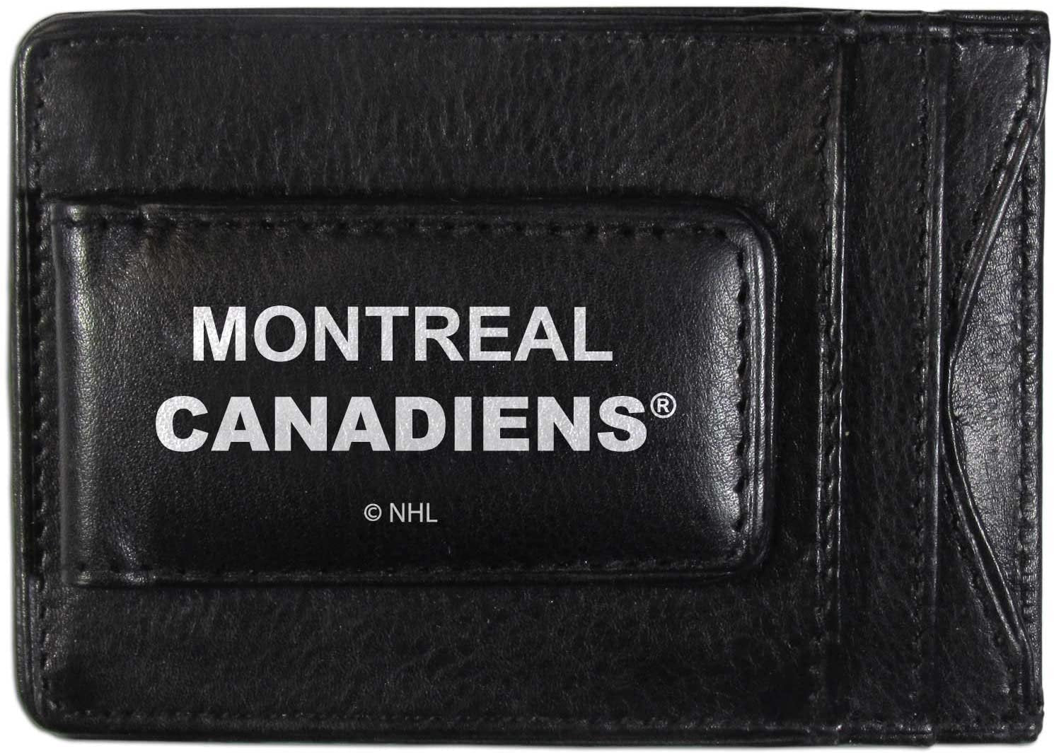 Montreal Canadiens Black Leather Wallet, Front Pocket Magnetic Money Clip, Printed Logo