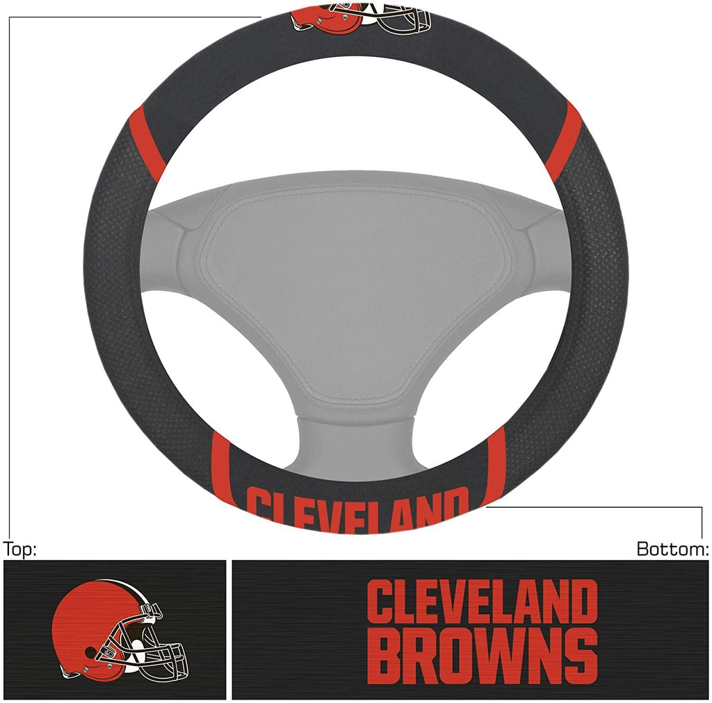 Cleveland Browns Premium 15 Inch Black Emroidered Steering Wheel Cover