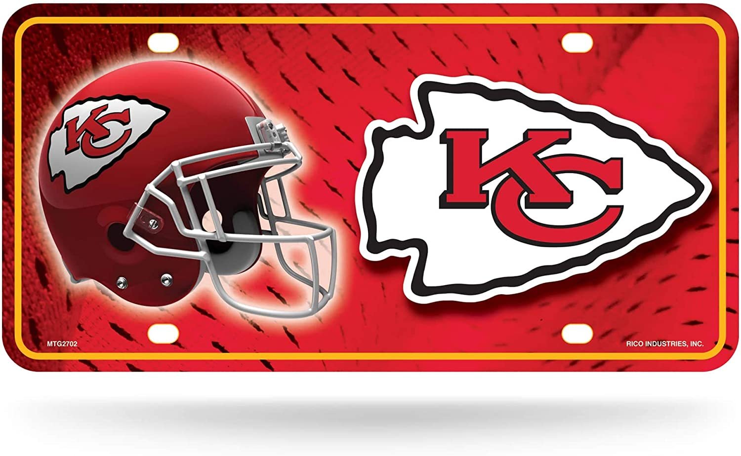 Kansas City Chiefs Metal Auto Tag License Plate, Helmet Design, 12x6 Inch
