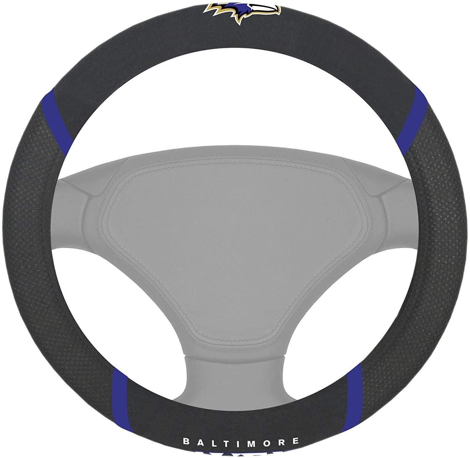 Baltimore Ravens Premium 15 Inch Black Emroidered Steering Wheel Cover