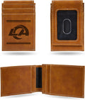Rico Industries NFL Los Angeles Rams Premium Laser Engraved Vegan Brown Leather Front Pocket Wallet - Compact and Slim yet Sturdy Design - Perfect to Show Your Team Pride or Gift