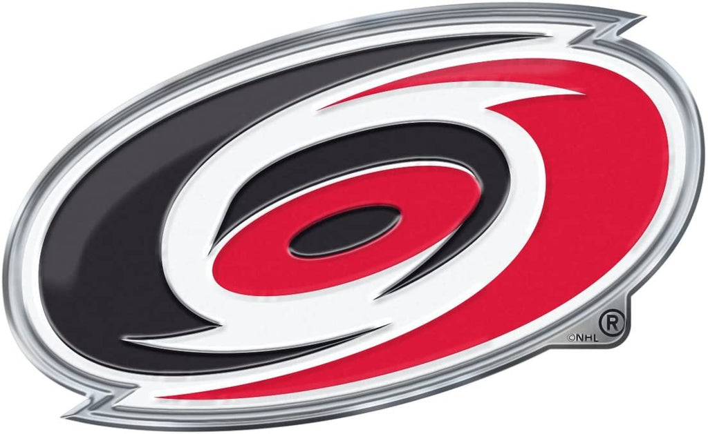 Carolina Hurricanes Auto Emblem, Aluminum Metal, Embossed Team Color, Raised Decal Sticker, Full Adhesive Backing