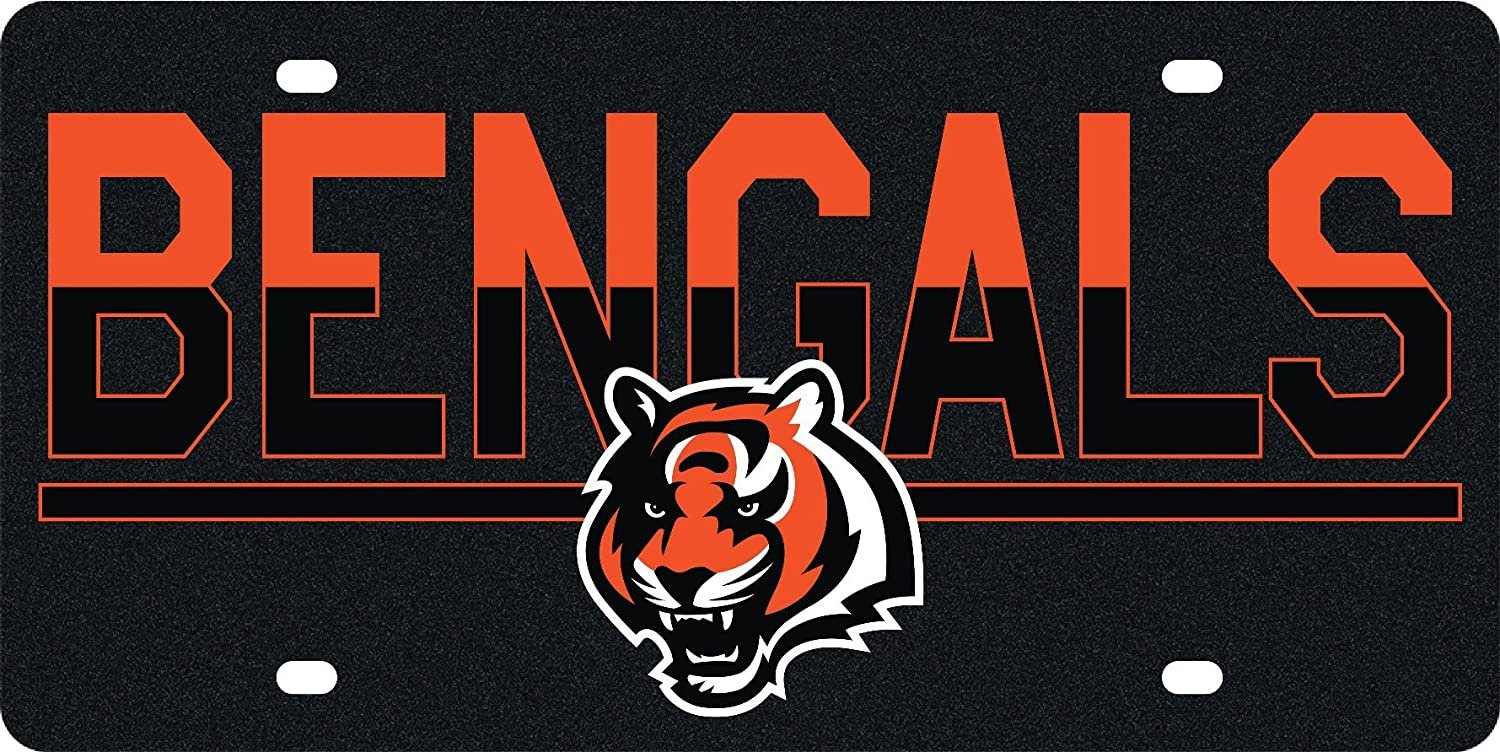 Cincinnati Bengals Premium Laser Cut Tag License Plate, Duo-Tone, Mirrored Acrylic Inlaid, 6x12 Inch