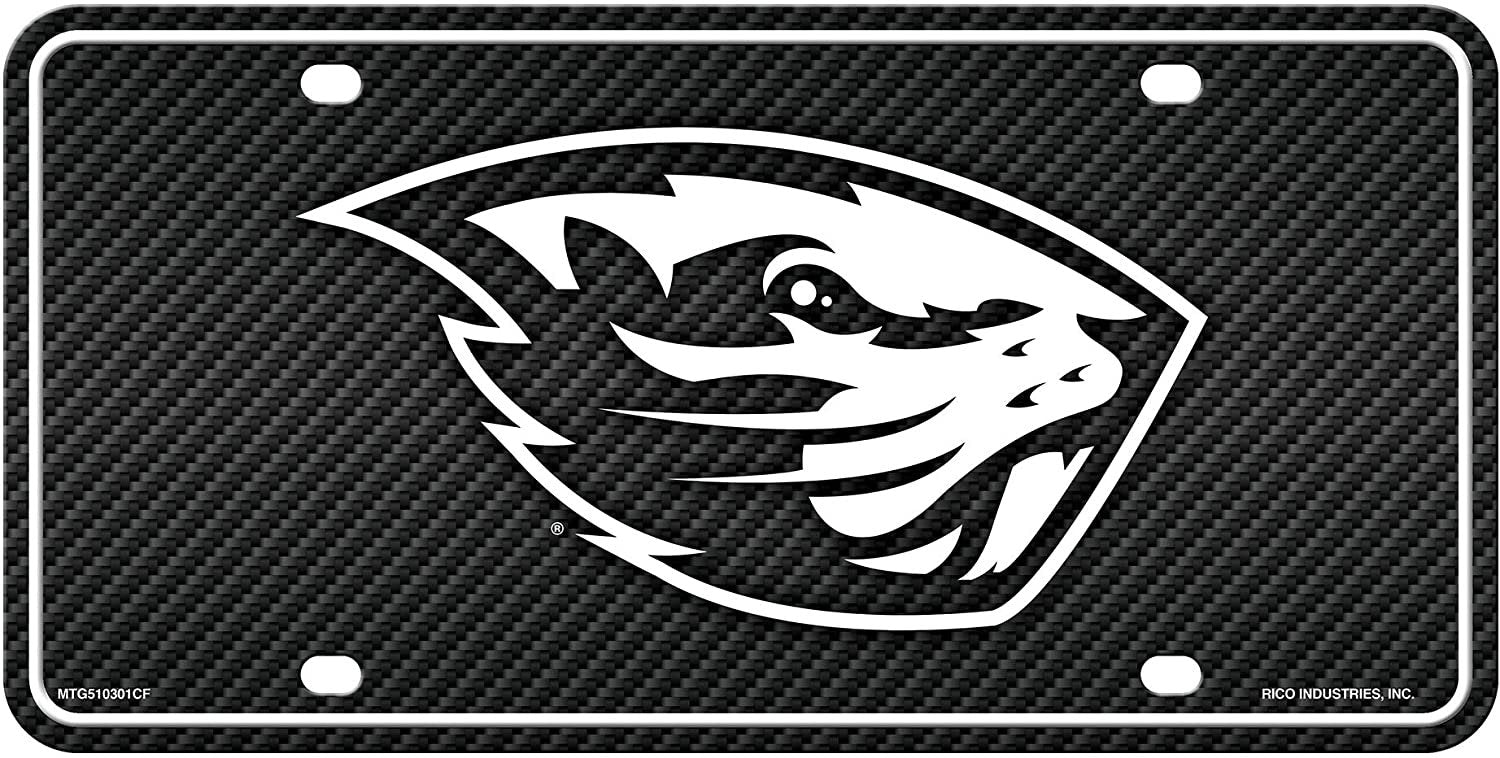 Oregon State University Beavers Metal Auto Tag License Plate, Carbon Fiber Design, 6x12 Inch