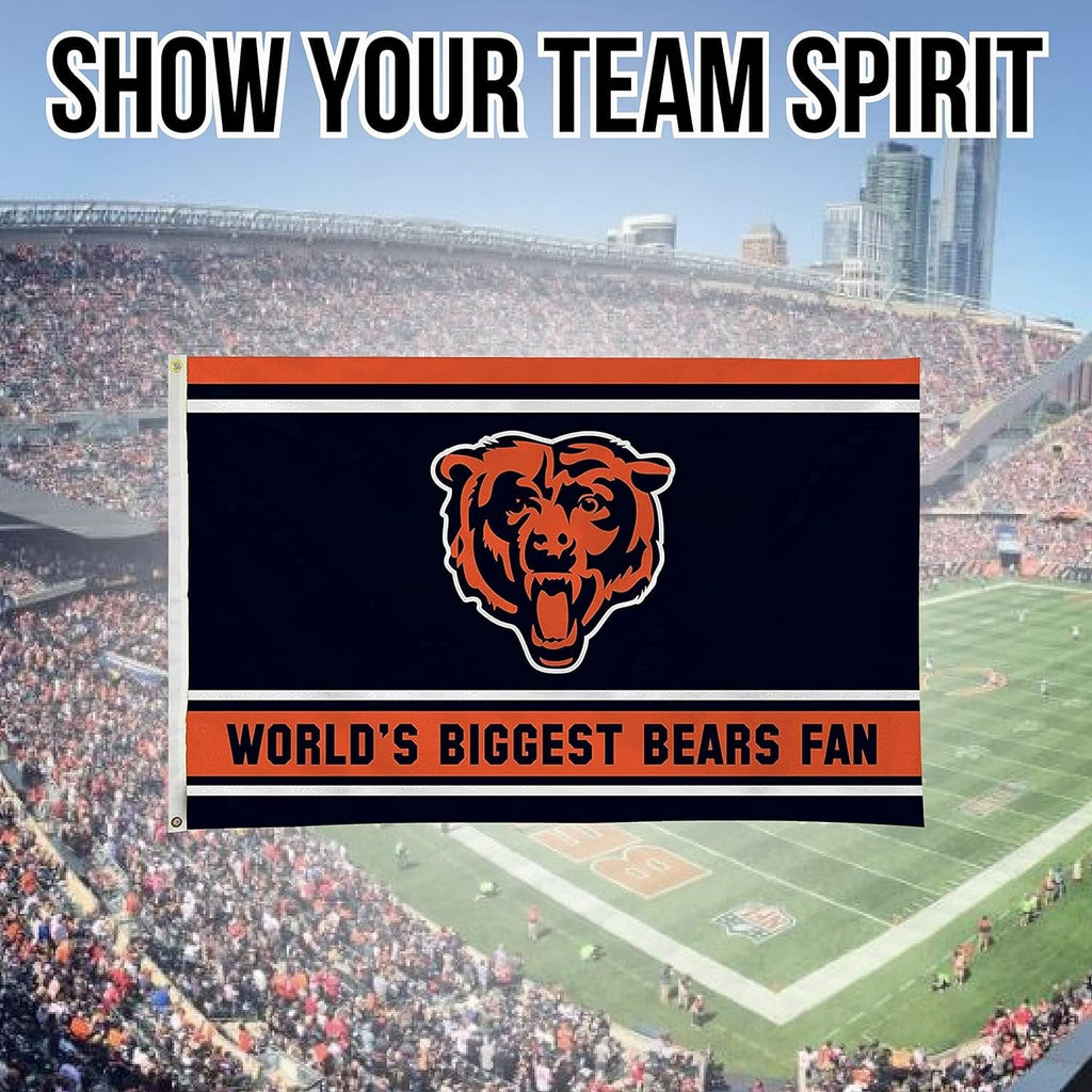 Chicago Bears 3x5 Feet Flag Banner, World's Biggest Fan, Metal Grommets, Single Sided, Indoor or Outdoor Use