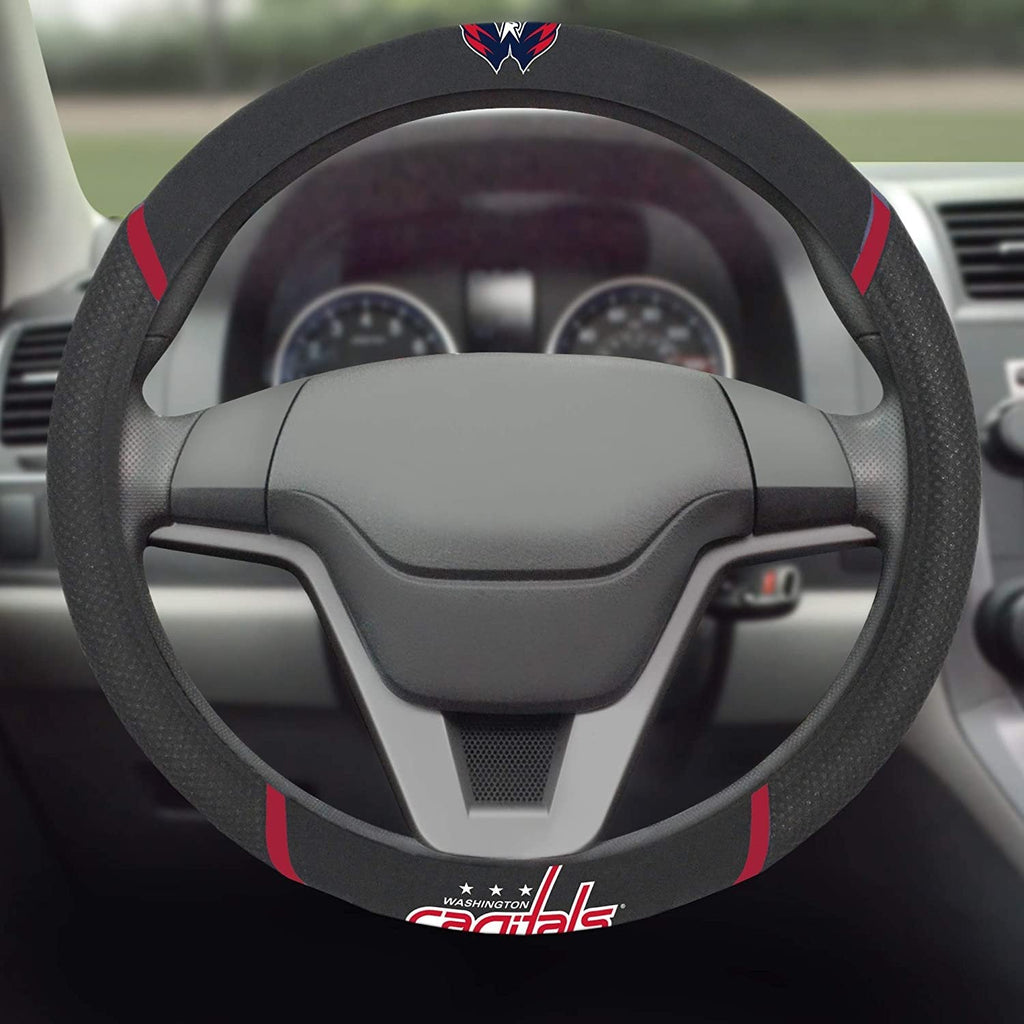 Washington Capitals Steering Wheel Cover Premium Embroidered Black 15 Inch