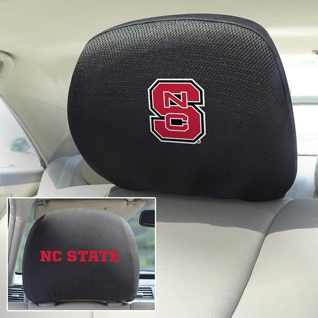 North Carolina State University Wolfpack Pair of Premium Auto Head Rest Covers, Embroidered, Black Elastic, 14x10 Inch