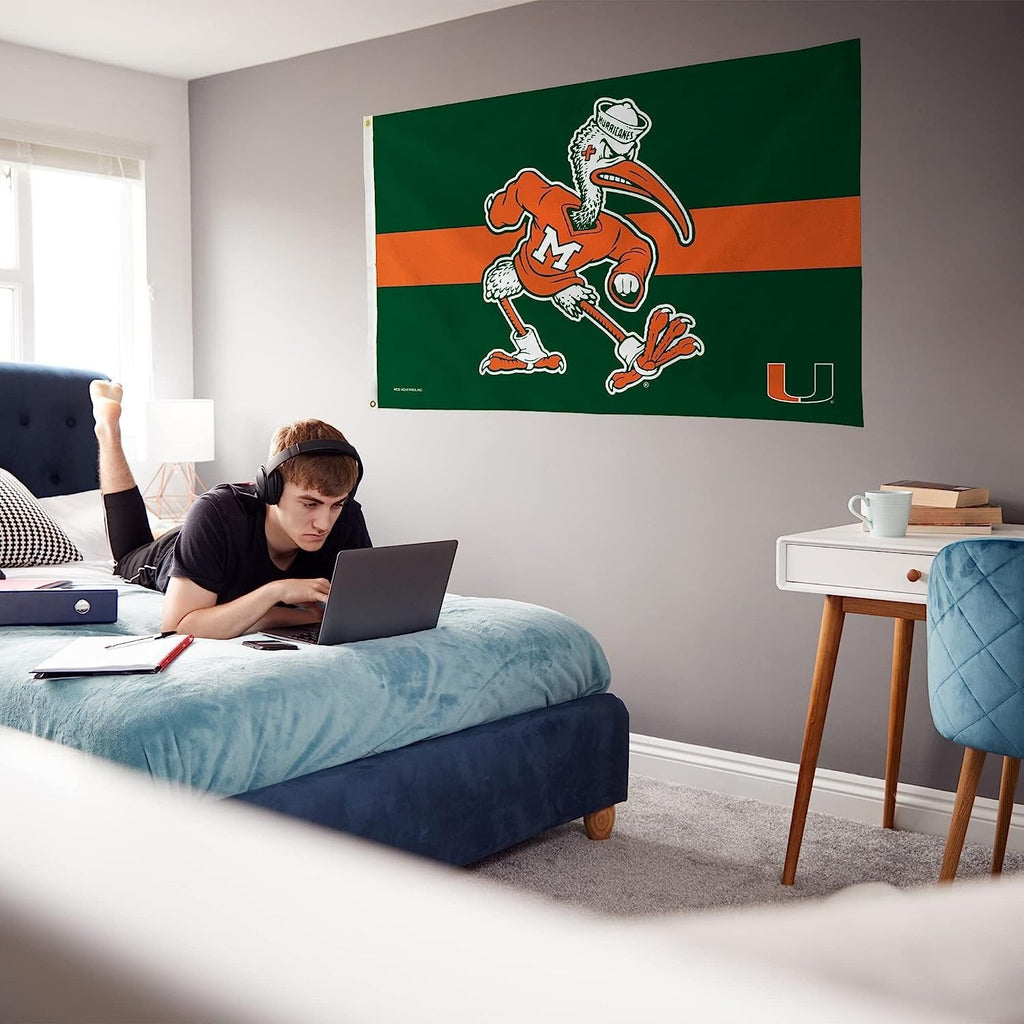 University of Miami Hurricanes Flag Banner 3x5 Feet Metal Grommets Ibis Mascot Design