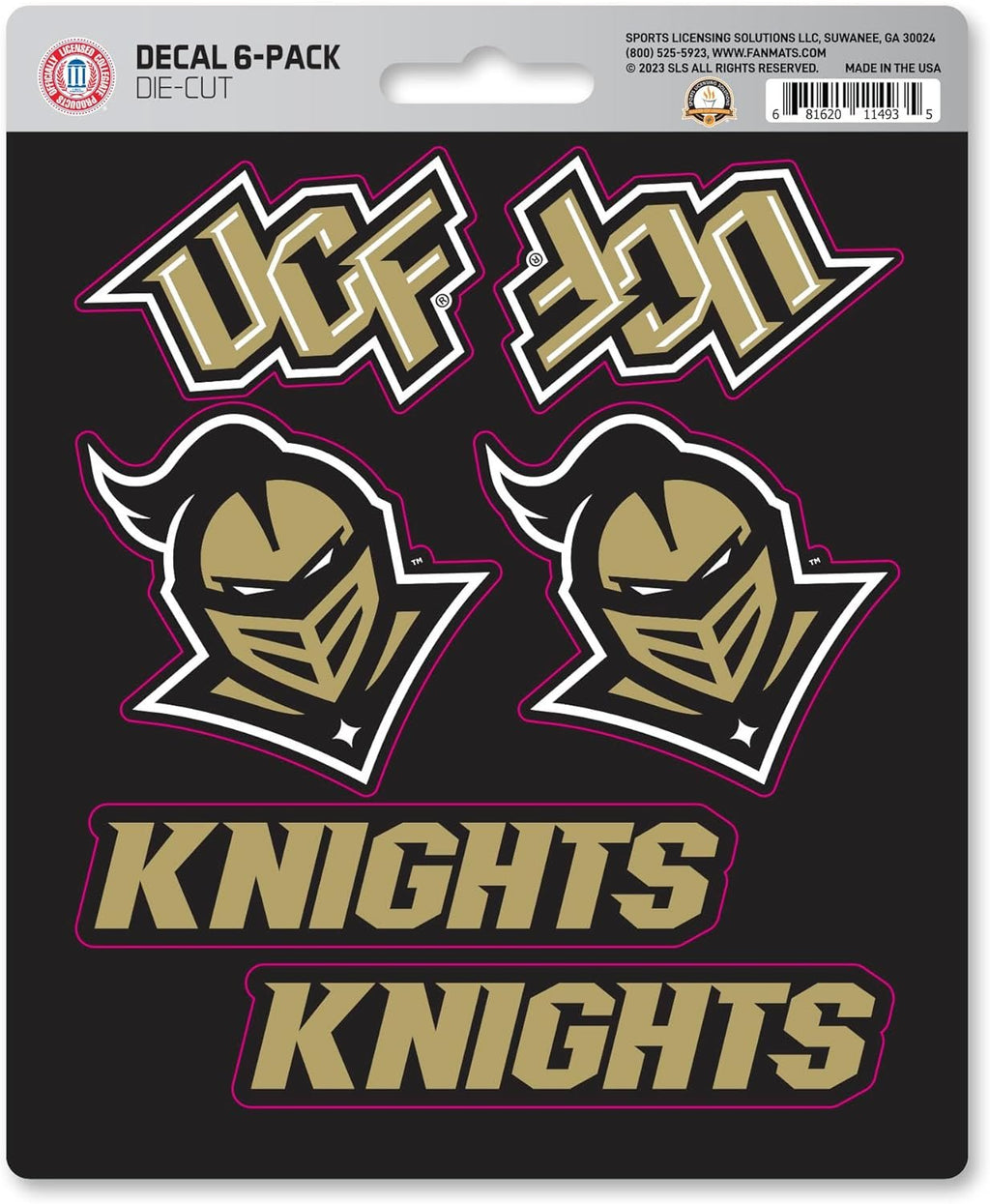 University of Central Florida Knights UCF 6-Piece Decal Sticker Set, 5x6 Inch Sheet, Gift for football fans for any hard surfaces around home, automotive, personal items