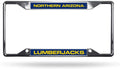 Northern Arizona University Lumberjacks Metal License Plate Frame Chrome Tag Cover, Laser Acrylic Mirrored Inserts, 12x6 Inch