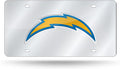 Los Angeles Chargers Laser Cut Tag License Plate, Mirrored Inlaid Acrylic, Silver, 12x6 Inch