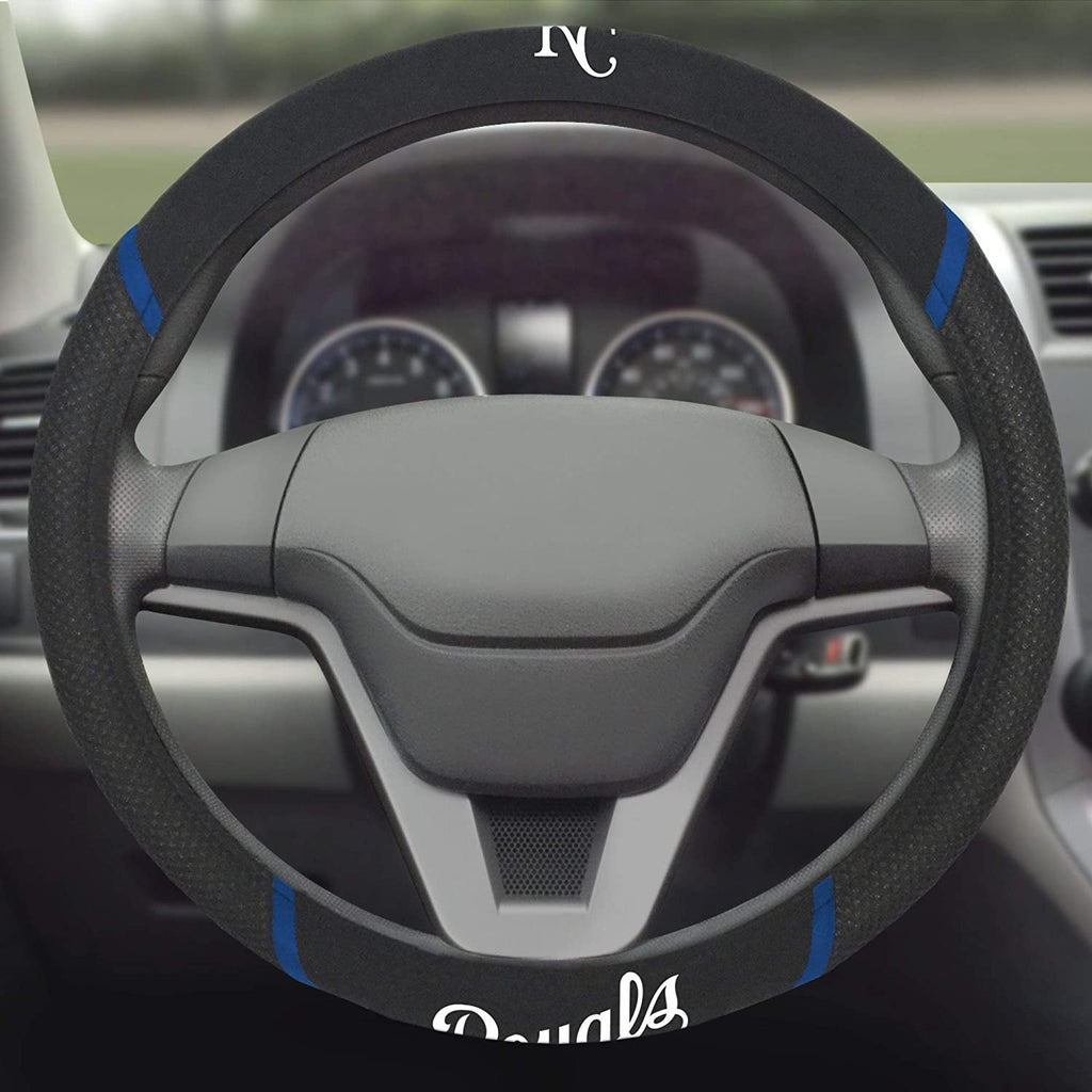 Kansas City Royals Steering Wheel Cover Premium Embroidered Black 15 Inch
