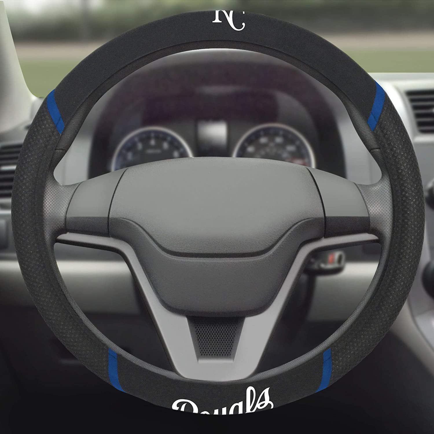 Kansas City Royals Steering Wheel Cover Premium Embroidered Black 15 Inch