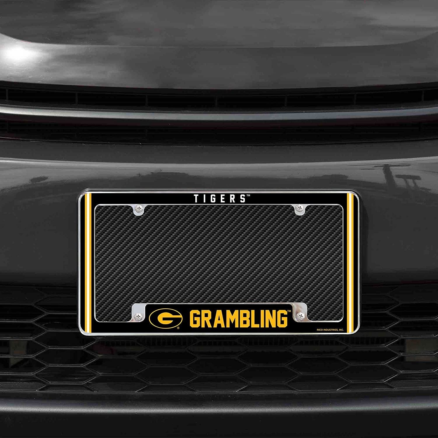 Grambling State University Tigers Metal License Plate Frame Chrome Tag Cover Alternate Design 6x12 Inch