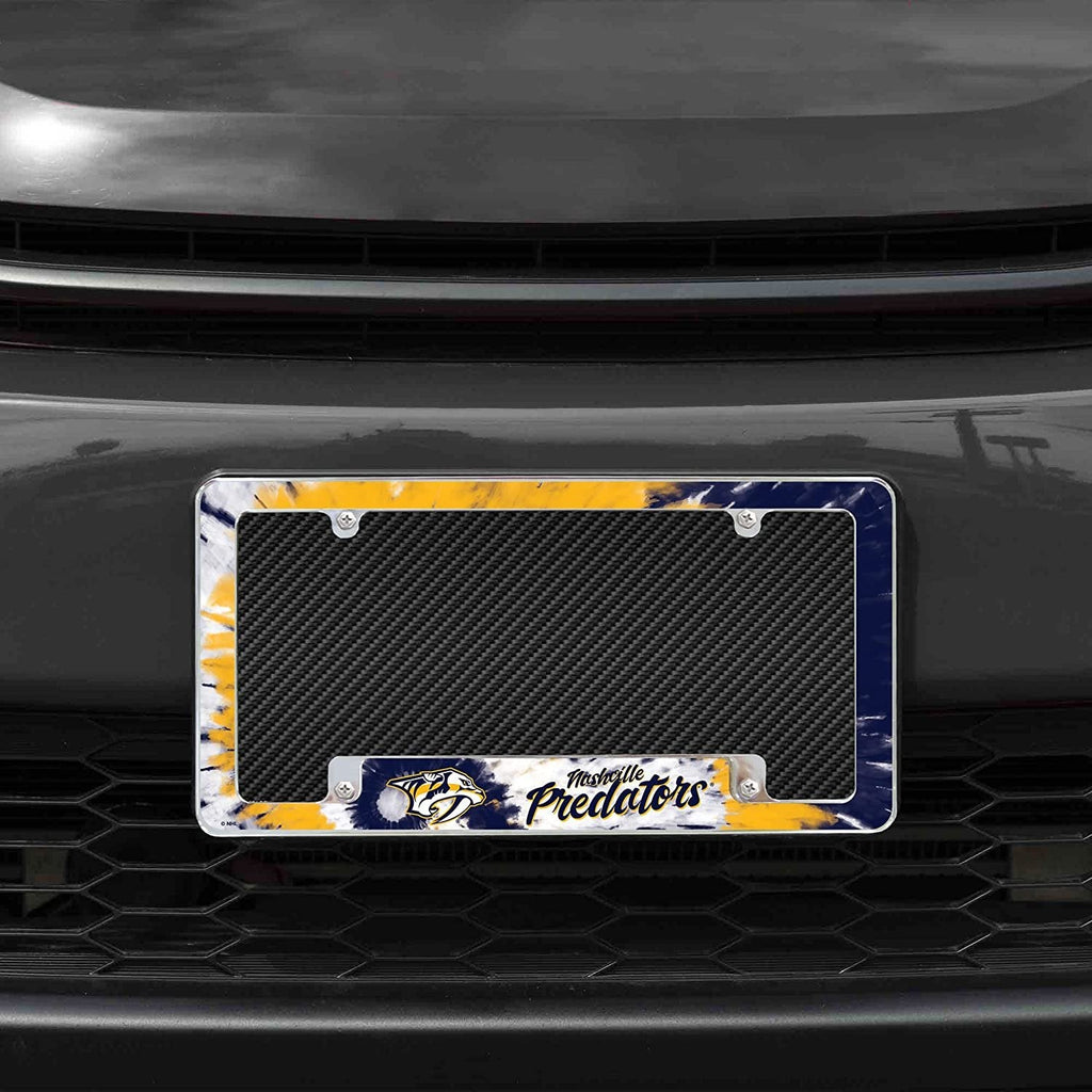 Nashville Predators Metal License Plate Frame Chrome Tag Cover Tie Dye Design 6x12 Inch
