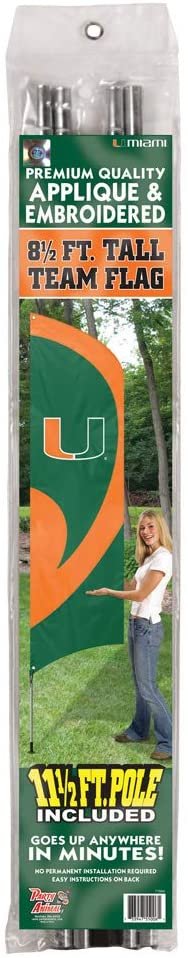 University of Miami Hurricanes Tall Team Flag Tailgating Flag Kit 8.5 x 2.5 feet with Pole