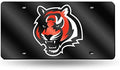 Cincinnati Bengals Premium Laser Cut Tag License Plate, Black, Mirrored Acrylic Inlaid, 12x6 Inch