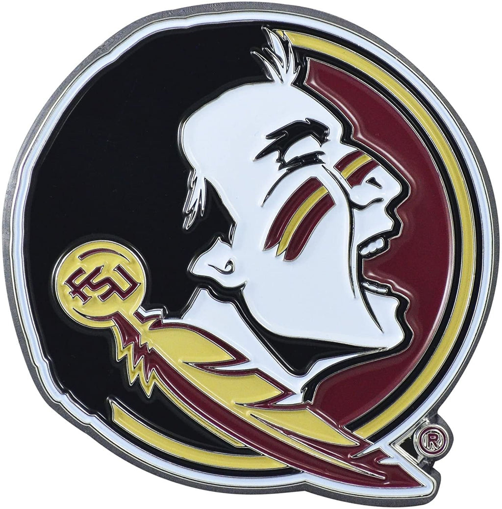 Florida State University Seminoles Premium Solid Metal Raised Auto Emblem, Team Color, Shape Cut, Adhesive Backing