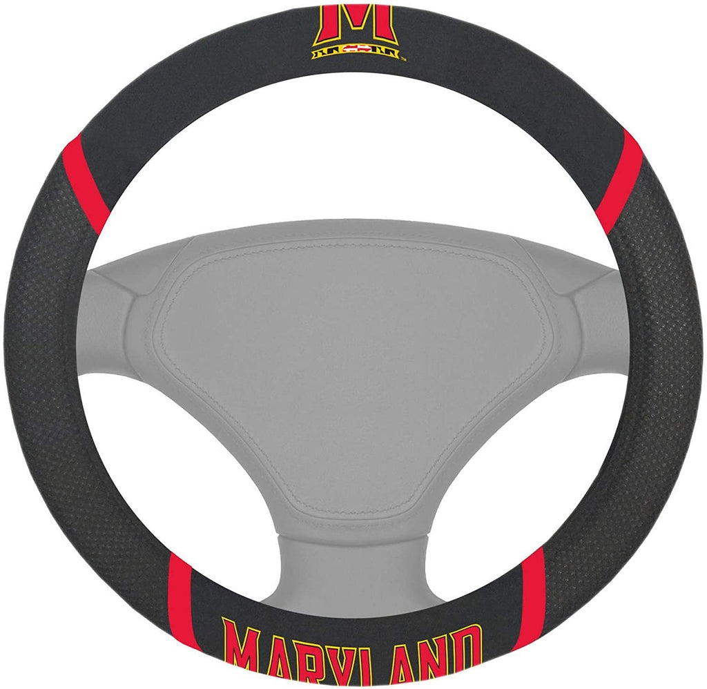 Maryland Terrapins Steering Wheel Cover Premium Embroidered Black 15 Inch University of