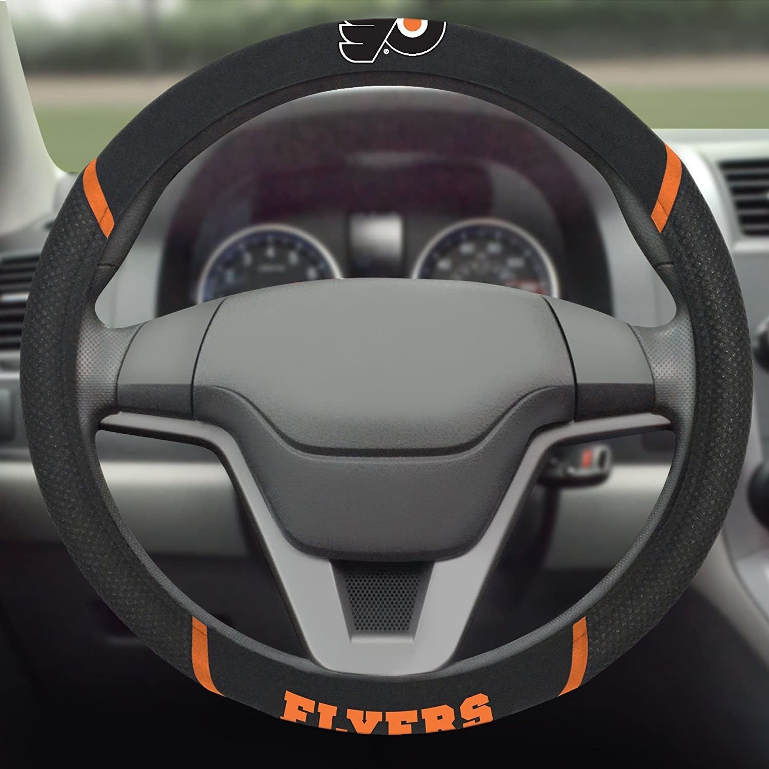 Philadelphia Flyers Steering Wheel Cover Premium Embroidered Black 15 Inch