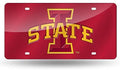 Iowa State University Cyclones Premium Laser Cut Tag License Plate, Red Mirrored Acrylic Inlaid, 12x6 Inch