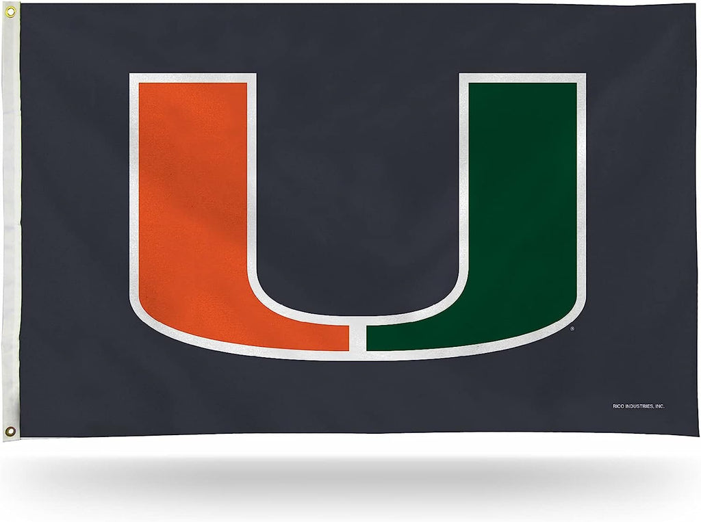 University of Miami Hurricanes Flag Banner 3x5 Feet Metal Grommets Grey Design