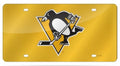 Pittsburgh Penguins Premium Laser Cut Tag License Plate, Yellow, Mirrored Acrylic Inlaid, 12x6 Inch