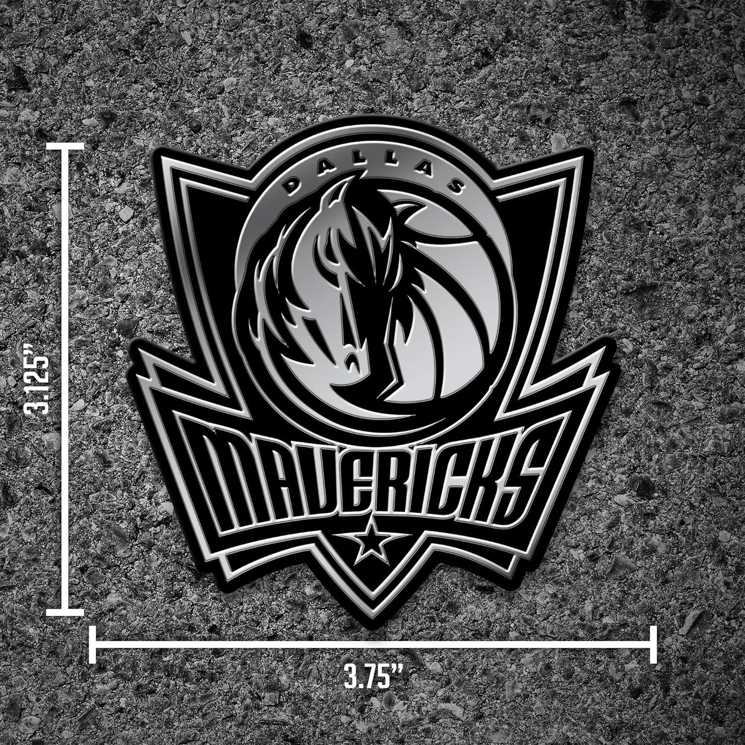 Dallas Mavericks Silver Chrome Color Auto Emblem, Raised Molded Plastic, 3.5 Inch, Adhesive Tape Backing