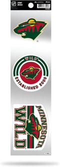 Minnesota Wild 3-Piece Retro Decal Sticker Sheet, Die Cut, Clear Backing, 3x12 Inch