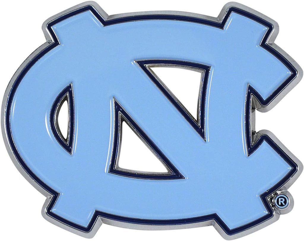 University of North Carolina Tar Heels Premium Solid Metal Raised Auto Emblem, Team Color, Shape Cut, Adhesive Backing