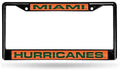 University of Miami Hurricanes Black Metal License Plate Frame Tag Cover, Laser Acrylic Mirrored Inserts, 12x6 Inch