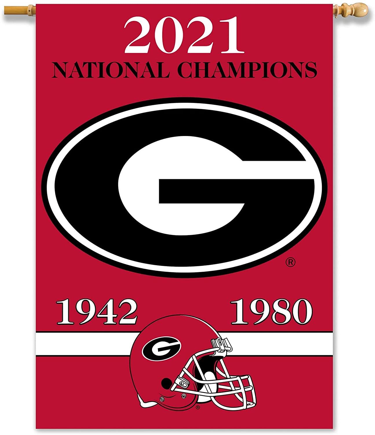 University of Georgia Bulldogs 2021 Championship Years Premium 2-Sided Banner Flag, 28x40 Inch, Sleeve at Top for Accepting Pole, Display Pole Sold Seperately