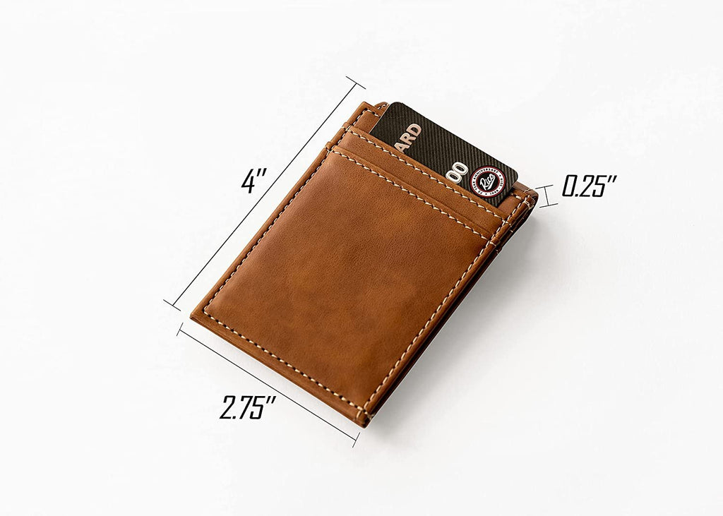 Rico Industries NFL Tampa Bay Buccaneers Premium Laser Engraved Vegan Brown Leather Front Pocket Wallet - Compact and Slim yet Sturdy Design - Perfect to Show Your Team Pride or Gift