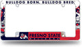 Fresno State University Bulldogs Metal License Plate Frame Chrome Tag Cover All Over Design 6x12 Inch