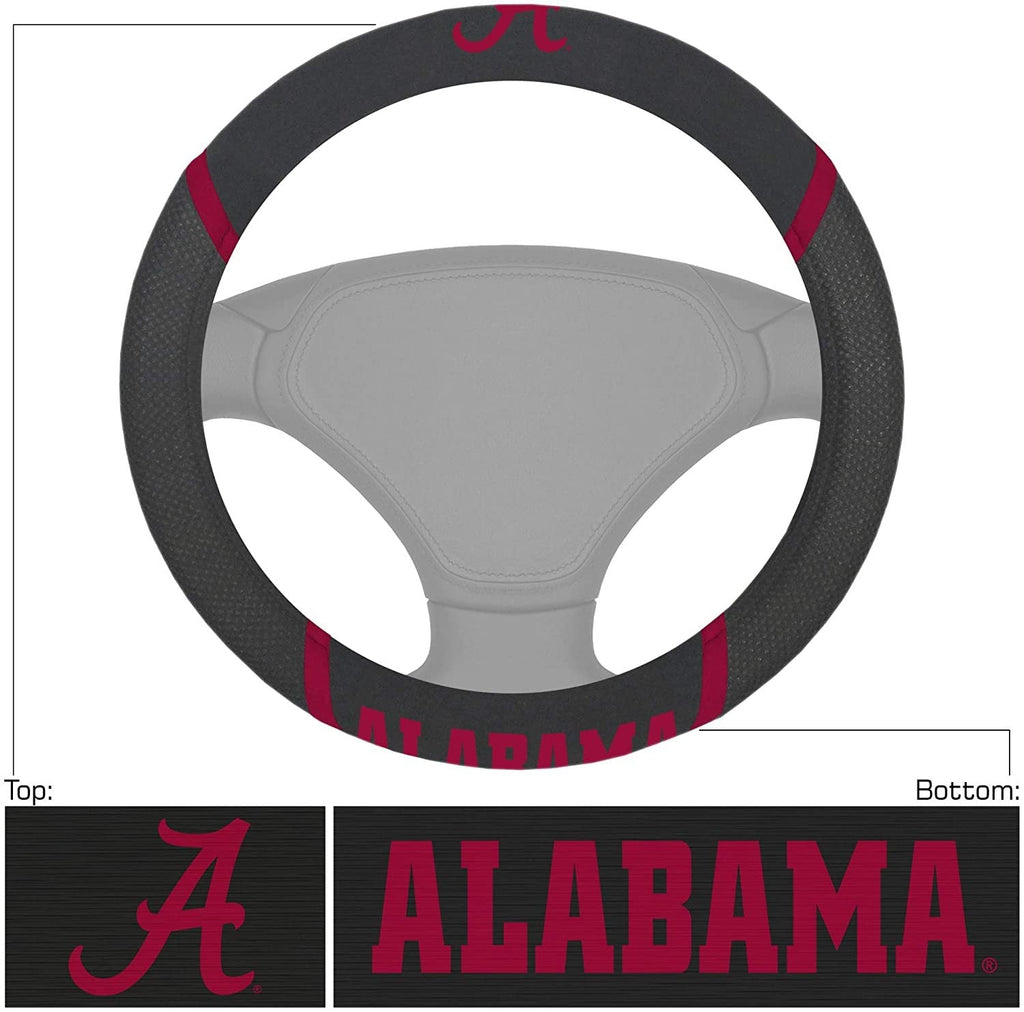 Alabama Crimson Tide Steering Wheel Cover Embroidered Black 15 Inch University of