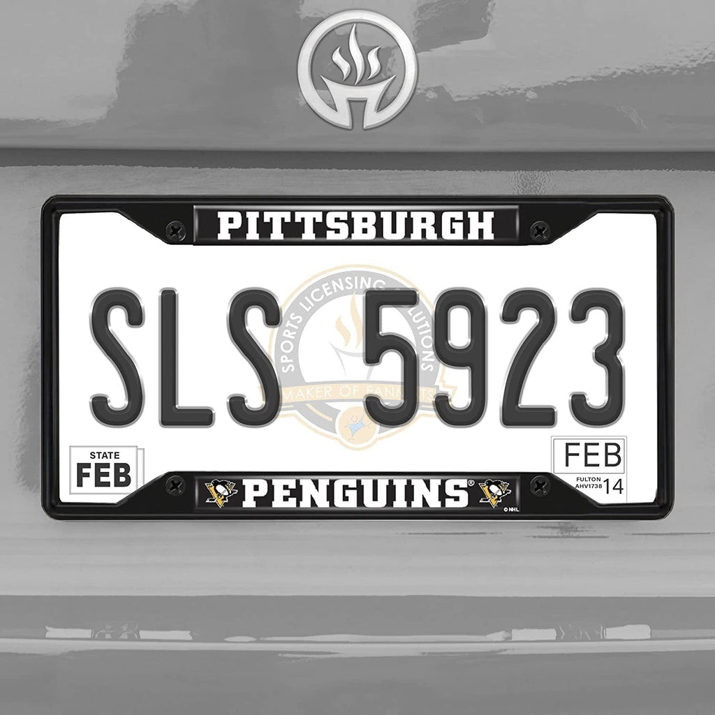 FANMATS 31389 Pittsburgh Penguins Metal License Plate Frame Black Finish