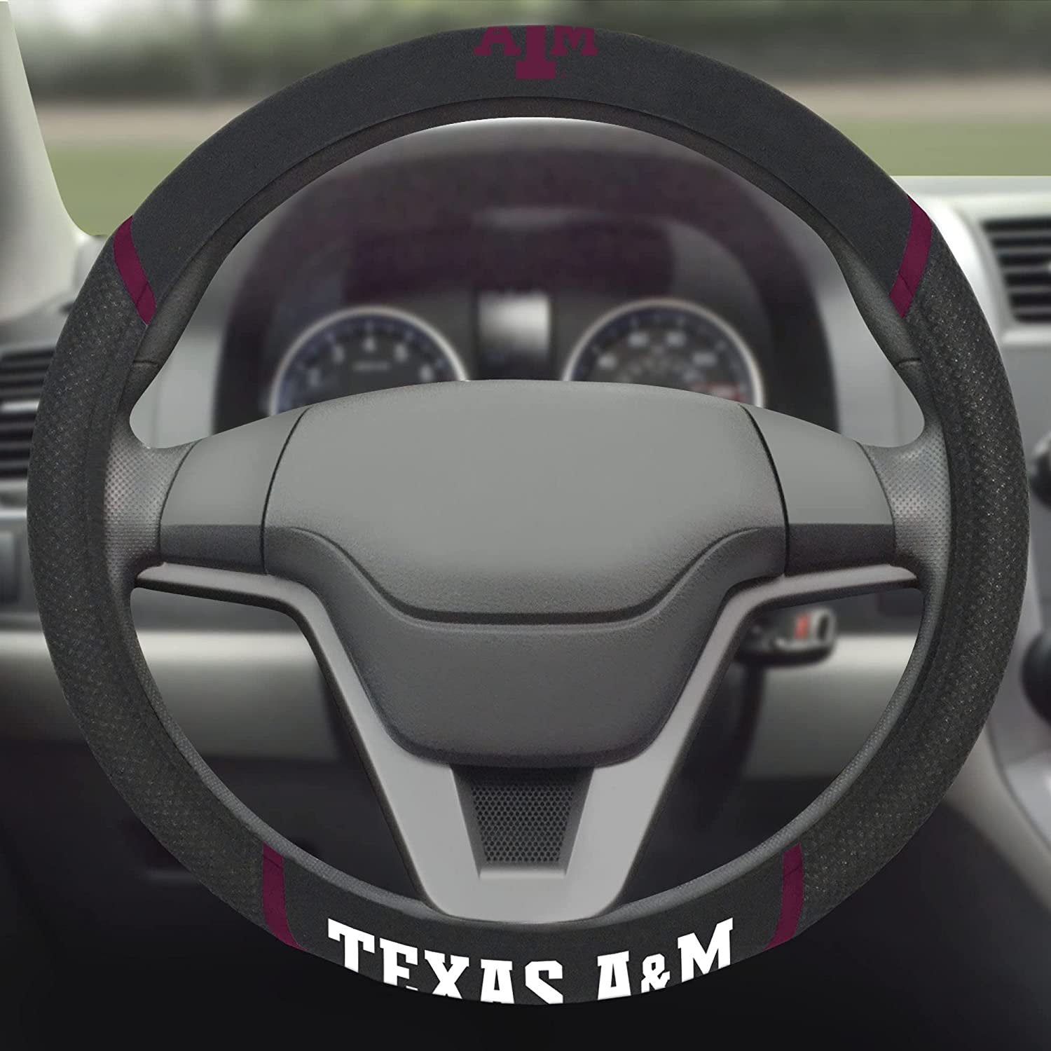 Texas A&M Aggies Steering Wheel Cover Embroidered Black 15 Inch University
