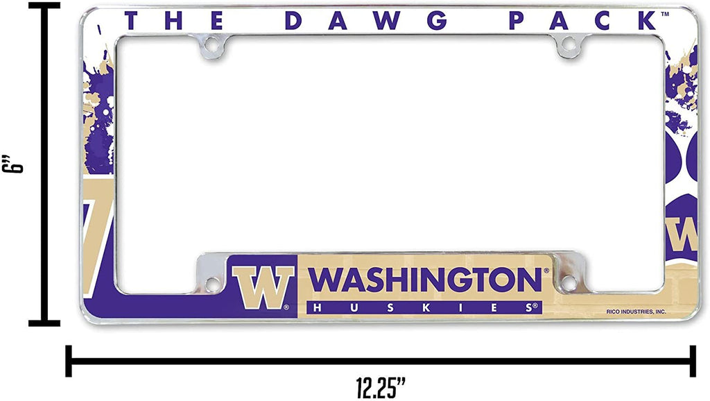 University of Washington Huskies Metal License Plate Frame Chrome Tag Cover 12x6 Inch All Over Design