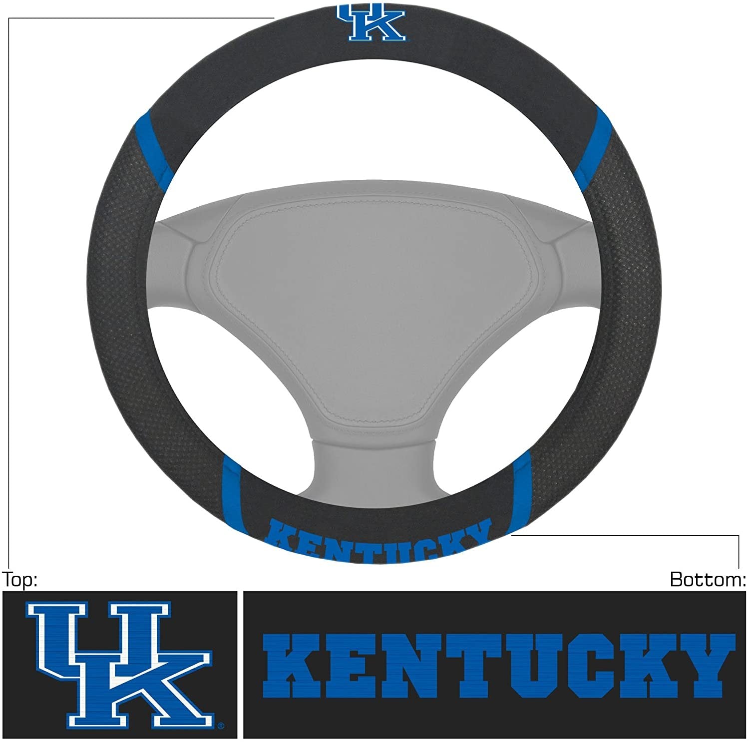Kentucky Wildcats Steering Wheel Cover Premium Embroidered Black 15 Inch University of