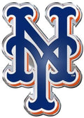 New York Mets Auto Emblem, Aluminum Metal, Embossed Team Color, Raised Decal Sticker, Full Adhesive Backing