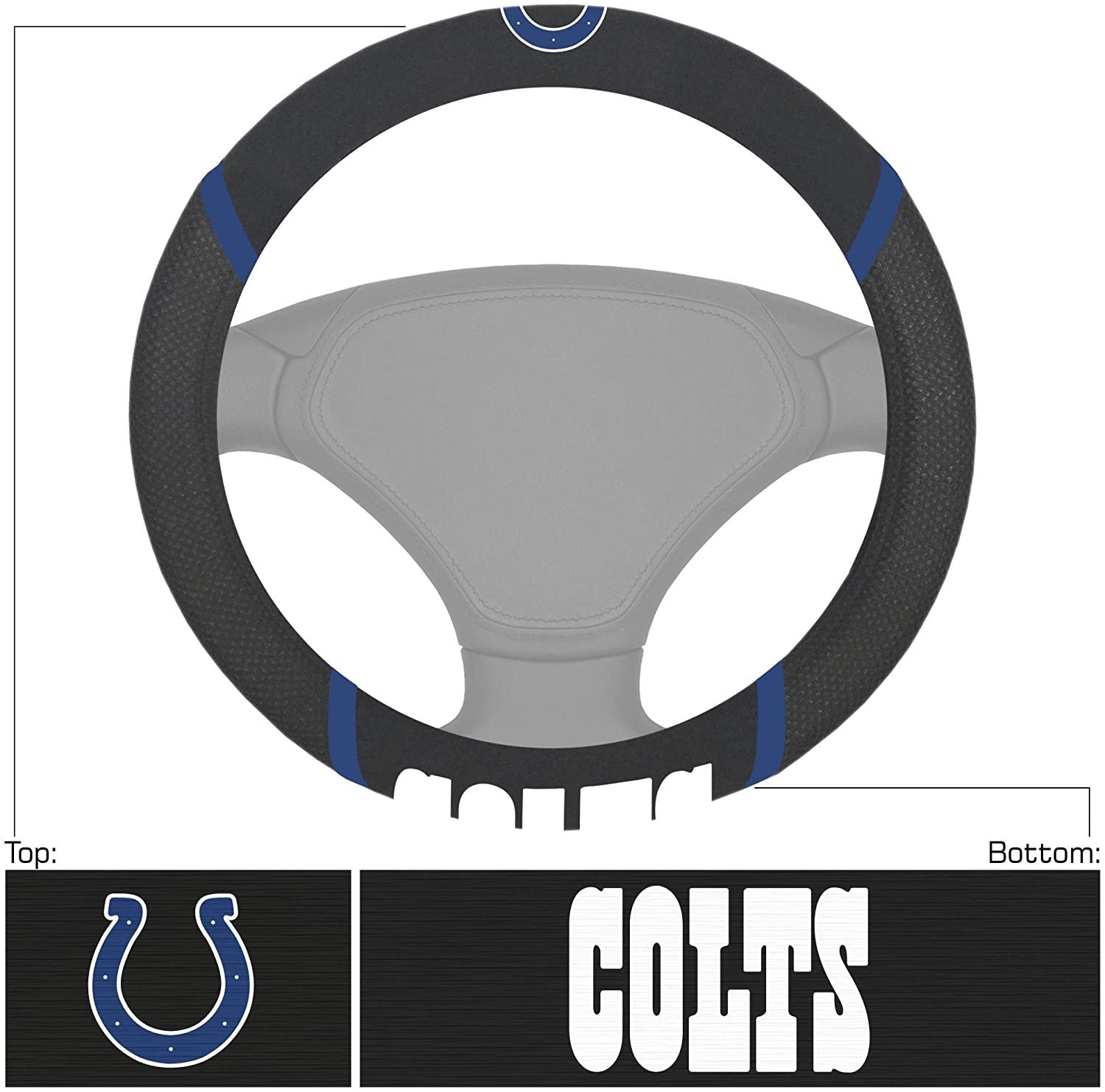 Indianapolis Colts Steering Wheel Cover Premium Embroidered Black 15 Inch
