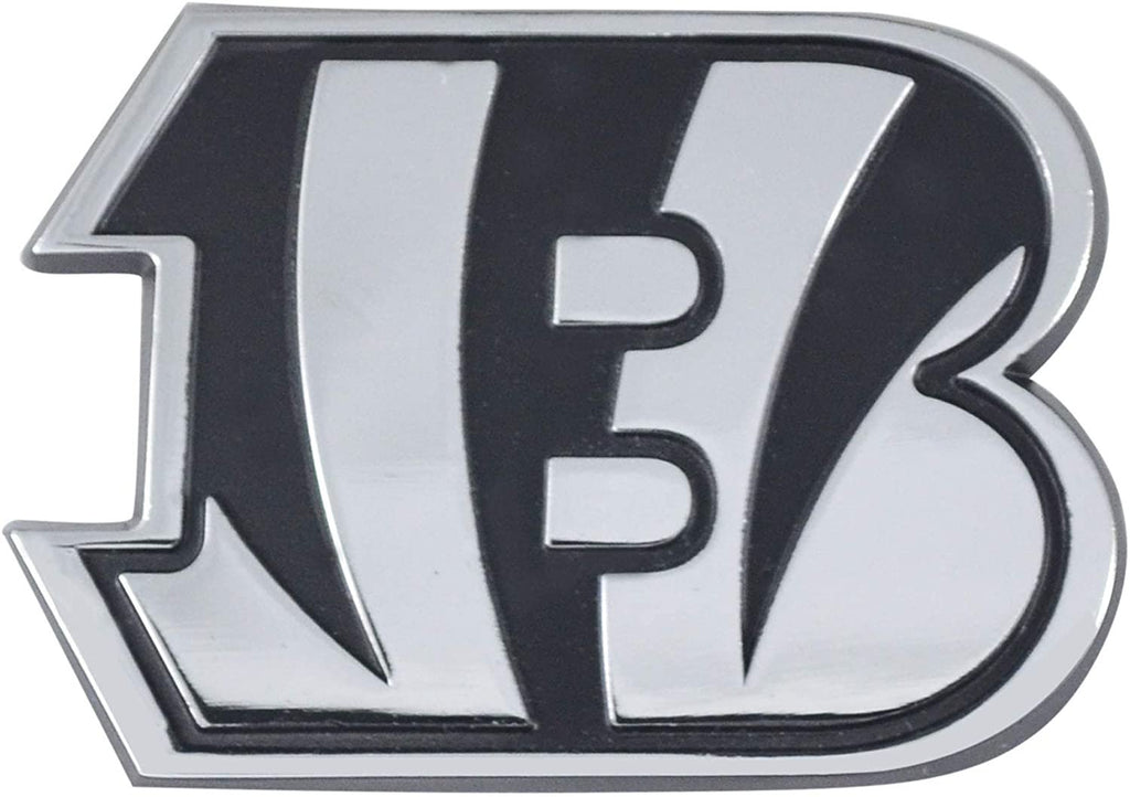 Cincinnati Bengals Premium Solid Metal Raised Auto Emblem, B Logo, Shape Cut, Adhesive Backing