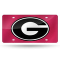 University of Georgia Bulldogs Premium Laser Cut Tag License Plate, Red, Mirrored Acrylic Inlaid, 12x6 Inch
